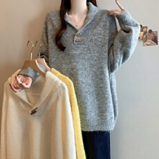 批发实拍<b class='q'>大码</b>女装秋冬设计感翻领套头毛衣胖MM宽松百搭显瘦针织上衣