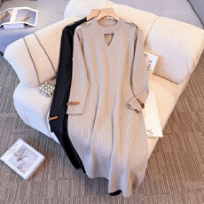 批发实拍大码女装胖mm<b class='q'>秋</b>冬高级感法式针织连衣裙时尚内搭打底毛衣裙