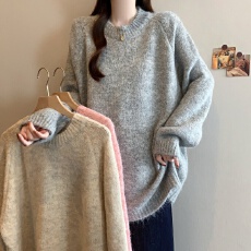 批发实拍大码女装秋冬羊驼绒套头毛衣胖MM宽松慵懒中长款内搭针织上衣