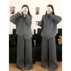 批发实拍大码女装秋冬胖MM时尚加厚毛衣套装松弛感遮肚显瘦针织两件套