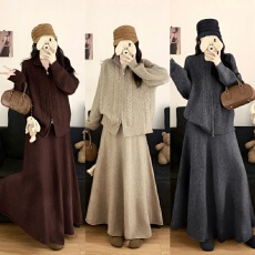 批发实拍大码女装胖MM秋冬气质减龄穿搭打底外穿裙套装针织毛衣两件套