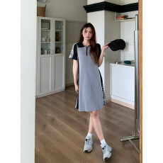 批发实拍<b class='q'>大码</b>女装夏季新款胖mm学院风连衣裙撞色Polo领法式显瘦裙子