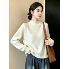 批发实拍大码女装秋<b class='q'>冬</b>新款时尚重工钉珠半高领打底衫气质百搭针织上衣