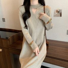 批发实拍大码女装胖mm秋<b class='q'>冬</b>高级感法式针织连衣裙时尚内搭打底毛衣裙