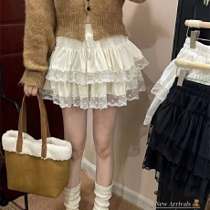 批发甜美风蕾丝拼接蛋糕裙半身裙高腰百搭显瘦A字蓬蓬短裙女