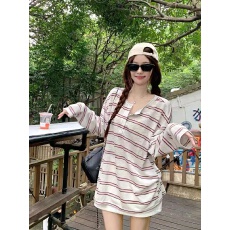 批发轻薄慵懒撞色条纹长袖T恤女装夏季小众百搭宽松休闲垂感防晒上衣