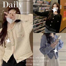 批发秋冬季2025新款女装网红秋衣小香风<b class='q'>圆领</b>宽松<b class='q'>针织</b><b class='q'>开衫</b>外套女外搭