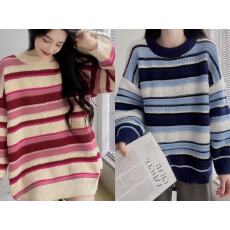 批发<b class='q'>韩版</b>条纹慵懒风软糯毛衣女秋冬新款针织衫设计感小众宽松休闲上衣