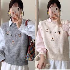 批发韩国东大门手工绣花圆领针织<b class='q'>马甲</b>背心女春秋新款宽松外穿<b class='q'>马夹</b>毛衣