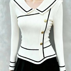 批发优雅绝美藏蓝海军领小香风长袖针织衫女秋冬高级感简约百搭显瘦