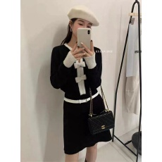 批发大码<b class='q'>胖</b><b class='q'>MM</b>法式小香风圆领撞色套头长袖蝴蝶结上衣毛衣