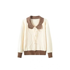 批发<b class='q'>胖</b><b class='q'>MM</b>秋冬新款韩版多巴胺高级洋气斑点娃娃领蝴蝶结甜美长袖上衣