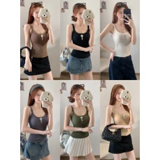 批发初<b class='q'>秋</b>新款纯欲磨毛U领保暖吊带背心修身显瘦女固定带胸垫内搭