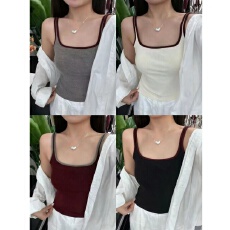 批发初<b class='q'>秋</b>新款休闲风磨毛撞色拼接保暖背心修身显瘦女固定带胸垫