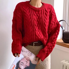 批发秋冬冰岛加厚毛衣慵懒风百搭休闲麻花长袖<b class='q'>针织</b>衫毛衣外套