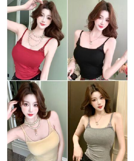 여름 새로운 핫걸 바람 스팽글 패치워크 캐미솔 몸매 가꾸기 슬림해 보이는 여성 고정 벨트 가슴 패드 의류