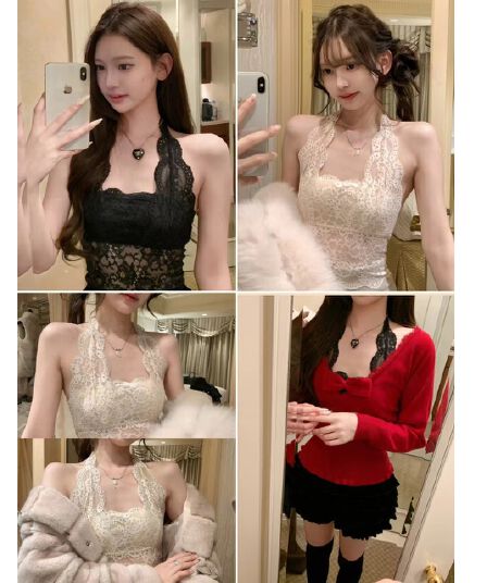 여름 주름 가슴 종류 행침 목 레이스업 레이스 조끼 섹시함 백리스 몸매 가꾸기 다용도 슬림해 보이는 슬립 여성