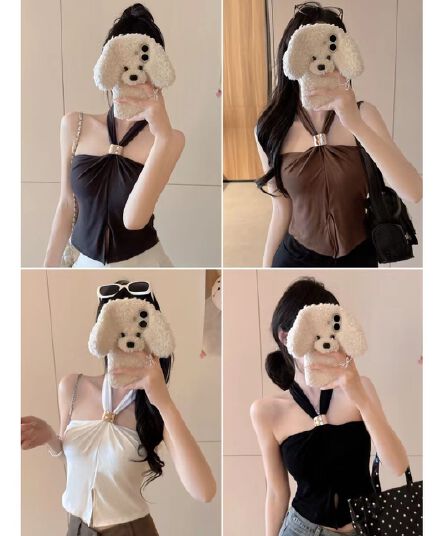 여름 새로운 순수한 욕망 바람 행침 목 주름 아름다움 뒤로 디자인 몸매 가꾸기 슬림해 보이는 여성 고정 벨트 가슴 패드 의류