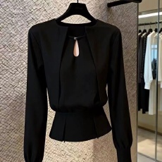 批发<b class='q'>韩版</b>黑色镂空假两件<b class='q'>长袖</b>T恤女2026春季新款收腰显瘦小衫气质上衣