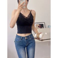 实拍法式蕾丝美背吊带背心女外穿高级感甜辣纯欲性感无袖内搭打底