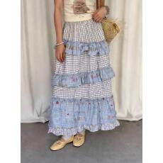 批发2026夏季新款韩系复古涂鸦层次感蛋糕半身裙女纯欲显瘦a字中长裙