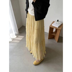 批发韩系网纱百褶半身长裙女春2026新款高腰显瘦A字蛋糕裙仙女大摆裙