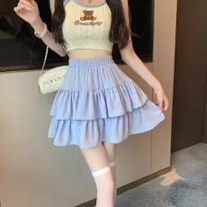 批发法式甜美荷叶边显瘦半身裙女高腰A字蓬蓬蛋糕短裙潮