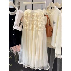 批发半身裙女中长款a字不规则伞裙设计感小众重工网纱裙子