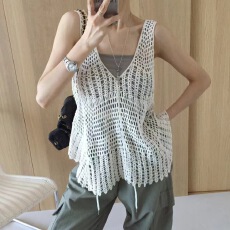 批发韩国 chic 吊带背心<b class='q'>外</b>搭罩衫女针织衫镂空无袖马甲