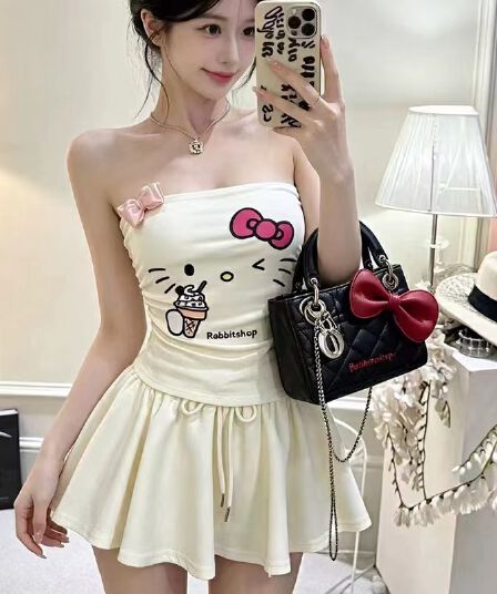 달콤함 수채화 프린트 맨위 여성 여름 달콤한 매운맛 귀여운 소녀 센스 나만의 것을 가져와 라. 가슴 패드 튜브탑 조끼