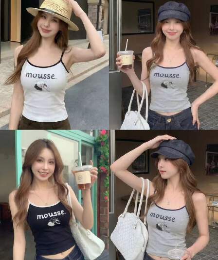 새로운 여름 여성 의류 알파벳 프린트 타이트 쇼트 스타일 캐미솔 외출용 달콤한 핫걸 슬림해 보이는 맨위
