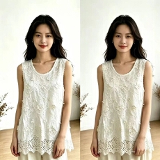 批发法式钩花镂空刺绣白色蕾丝拼接<b class='q'>背心女</b>夏季外穿小众设计感无袖上衣