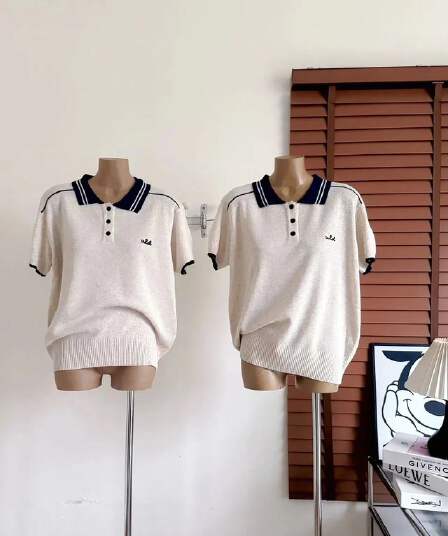 고급 센스 중년 배색 폴로 칼라 질감 센스 POLO 셔츠 여성 2026 여름 새로운 한국 스타일 캐주얼 루즈핏 맨위