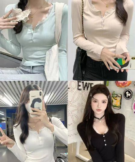연삭 털 디자인 센스 달콤한 자매 순수한 욕망 몸매 가꾸기 기본 셔츠 여성 반 개방 칼라 긴팔 맨위 인사이드 가져 가라. 티셔츠