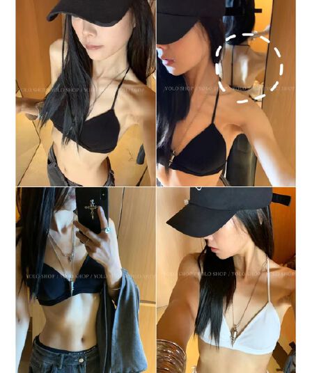 순수한 욕망 행침 목 스타일 캐미솔 핫걸 인사이드 가져 가라. 벨트 가슴 패드 아름다움 뒤로 삼각형 컵 운동 속옷