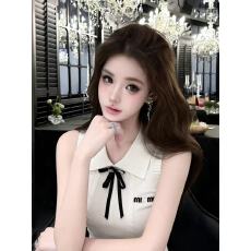批发LYM STudio 白色针织翻领背心女无袖修身<b class='q'>通勤</b>外穿高级感上衣