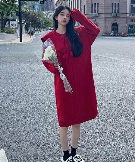 한국 스타일 베이비 칼라 달콤함 부드러운 찹쌀 스웨터 니트 스웨터 중간 길이 여성 루즈핏 느긋한 바람 캐주얼 맨위