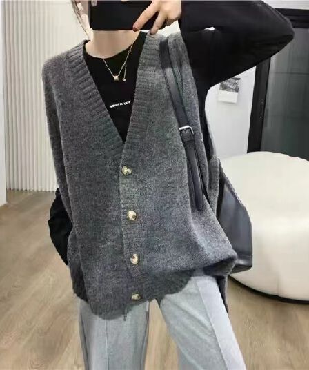 베스트 오픈 가디건 스웨터 여자 가을 겨울 슬림해 보이는 루즈핏 중간 길이 니트 민소매 맨위 디자인 센스