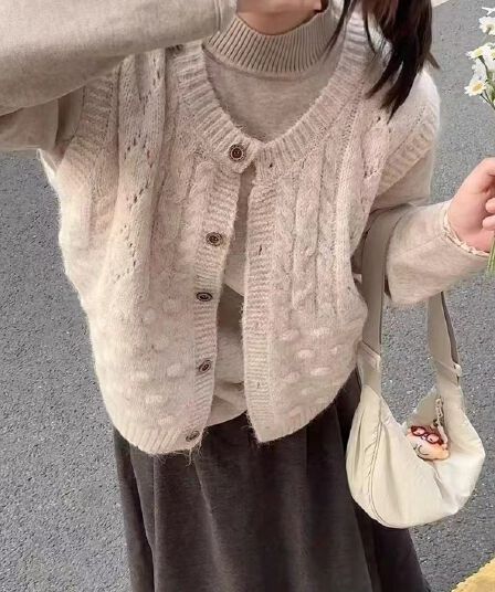 학원 스타일 니트 부드러운 찹쌀 스택 착용 베스트 인사이드 가져 가라. 여성 겨울 2026 가을 느긋한 민소매 조끼 맨위 스웨터