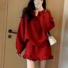 批发韩系甜美慵懒风毛衣套装女2026秋冬新款爆款针织上衣<b class='q'>半身裙</b>两件套