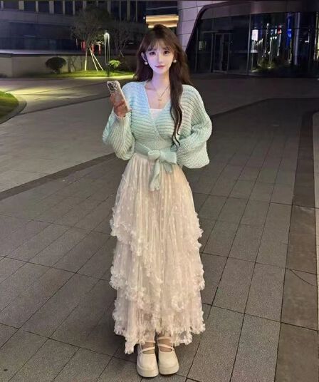 한국 동대문 차 부서 착용 가져 가라. 새로운 부드러운 바람 품격 하이웨이스트 레이스업 긴 머리 모헤어 쇼트 스타일 맨위