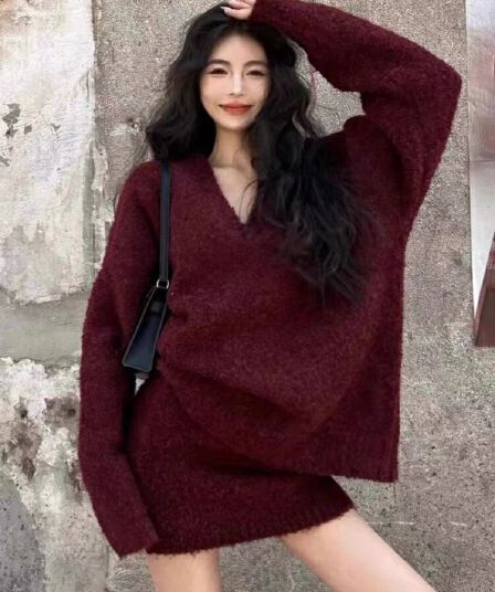 한 부서 품격 착용 가져 가라. 전체 집합 가을 겨울철 여성 의류 느긋한 바람 V넥 스웨터 니트 타이트 스커트 미니 스커트 투피스 세트