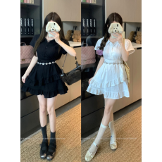 批发实拍  韩系白色短袖<b class='q'>衬衫</b>连衣裙女夏季新款高级感收腰a字短裙