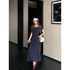 批发实拍  春夏韩系设计感假两件<b class='q'>拼接</b>高腰<b class='q'>连衣裙</b>温柔少女气质中长裙