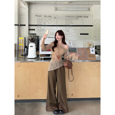 批发实拍  春新款气质高级感晕染不规则长袖针织衫上衣显瘦休闲<b class='q'>阔腿裤</b>