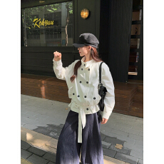 批发实拍  秋季设计感短款立领<b class='q'>双排扣</b><b class='q'>风衣</b>外套