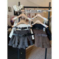 批发实拍 设计感辣妹时尚<b class='q'>荷叶边</b>短裙女秋冬毛呢蛋糕裙显瘦高腰裙子