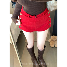 批发实拍 复古低腰辣妹灯芯绒裙裤可拆卸纽扣半身裙显瘦防走光靴裤