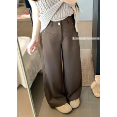 实拍 春新款美式复古阔腿长裤高腰显瘦设计感慵懒风直筒裤子
