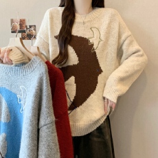 批发大码胖mm<b class='q'>秋</b>冬季新款复古提花毛衣宽松慵懒风软糯针织衫毛衣